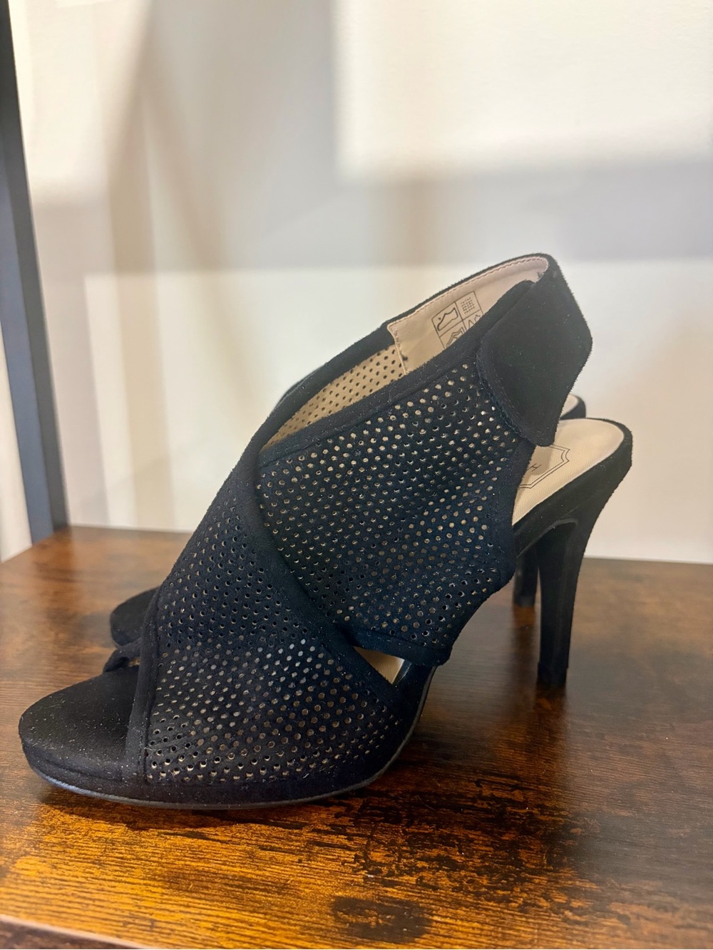 Black Perforated High Heel Sandals EUR 38, US 7.5